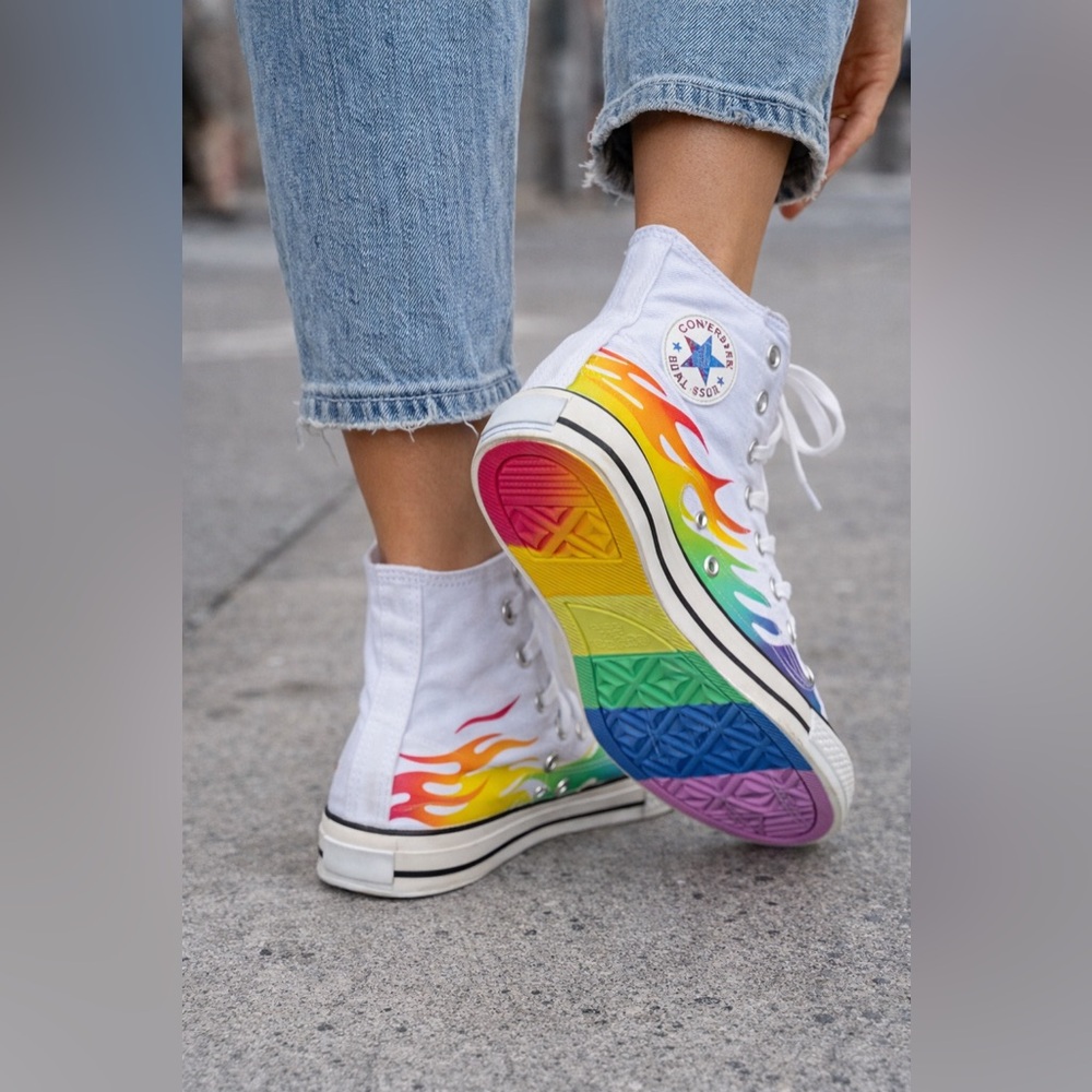 NWOT Converse “Proud to Be” Pride Rainbow Flame Chuck Taylor High Tops